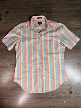Vintage John Henry Pastel Striped Button Up Shirt Womens Made in Hong Kong 10